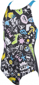 Girl's swimsuit Arena Playful Swim Pro Back One Piece Junior Black/Turquoise