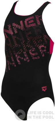 Girl's swimsuit Arena Rhyming Swim Pro Back One Piece Junior Black/Freak Rose