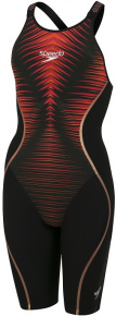 Women's competition swimsuit Speedo Fastskin LZR Pure Intent Openback Kneeskin Black/Blood Red/Dragonfire Orange/Gold