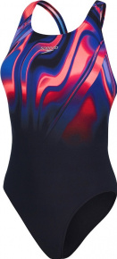 Women's swimwear Speedo Placement Digital Powerback Black/Phoenix Red/Blue Flame/Ultraviolet