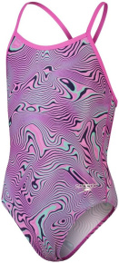 Women's swimwear Speedo Allover Digital Vback Neon Reefs Girl True Navy/Orchid/Green Glow