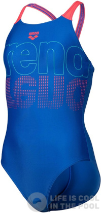 Girl's swimsuit Arena Girls Swimsuit V Back Graphic Royal/Fluo Red