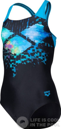 Girl's swimsuit Arena Girls Multi Pixels Swim Pro Back Black/Turquoise